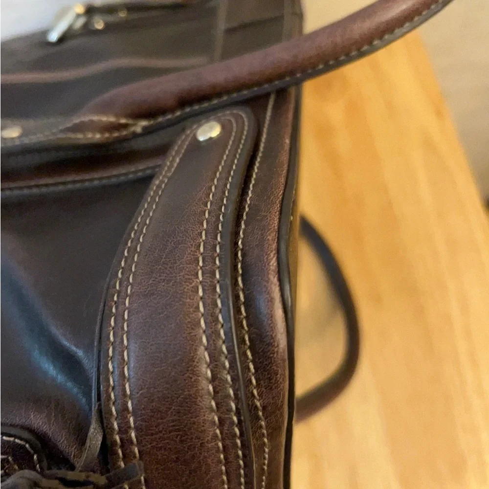 Vintage Liz Claiborne Women’s Dark Brown Leather Satchel with Dual Top Handles